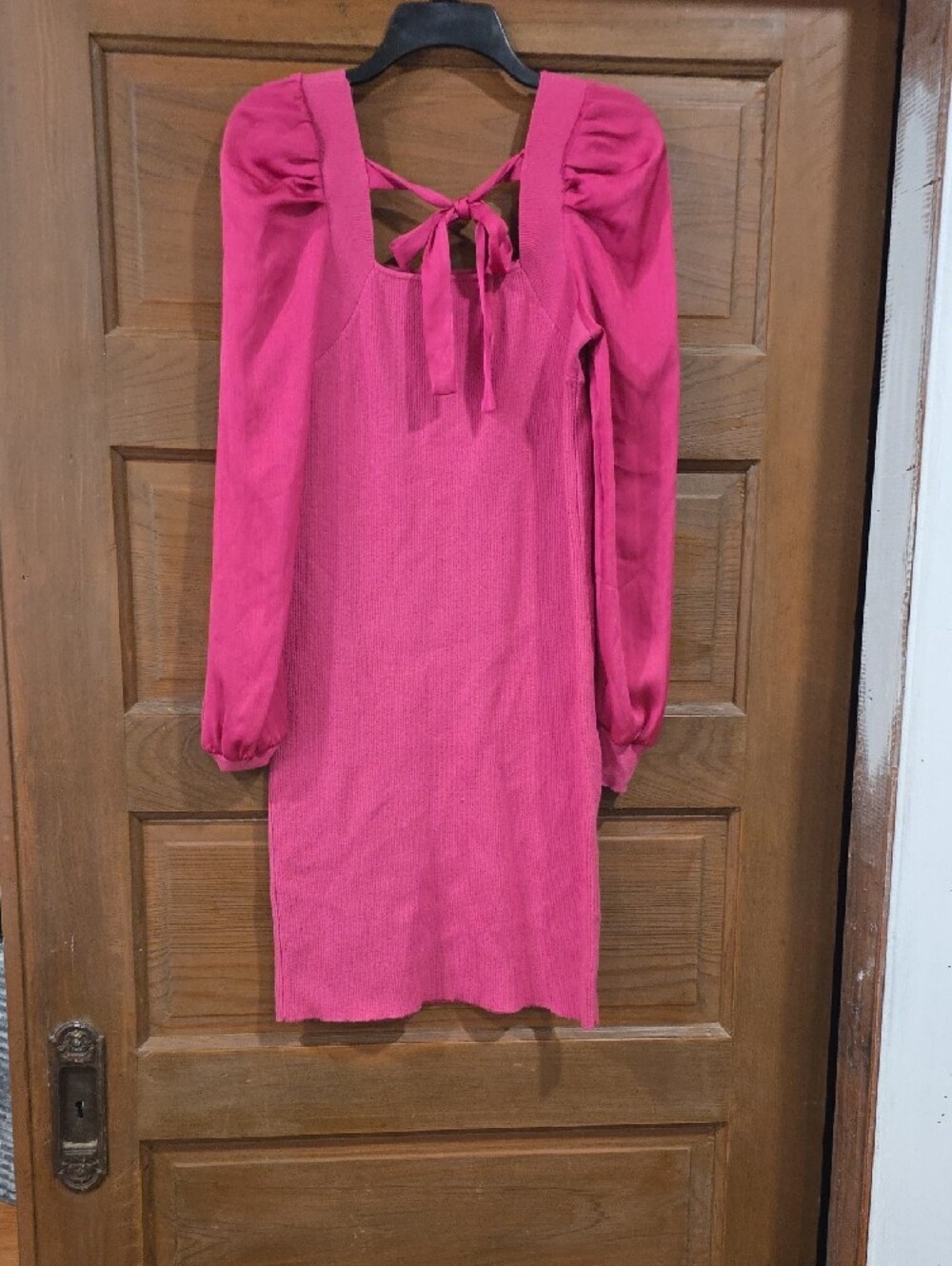Cato Bright Pink Square Neck Knit Dress with Back Tie - Picture 8 of 8